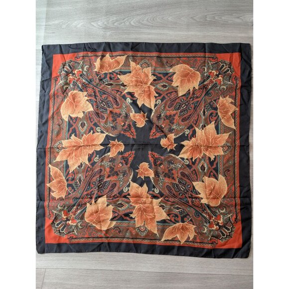 Vintage Italian Paisley & Leaf Print Scarf 30" Square 100% Polyester - Picture 1 of 5